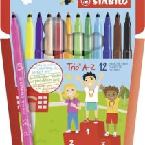 Stabilo Trio AZ Pack de 12 Rotulador de Punta Fina de Fibra - Trazo 0.7mm - Tinta Super Lavable - Forma Triangular - Colores Surtidos