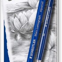 Staedtler Mars Lumograph Aquarell 100A Pack de 5 Lapices de Grafito + Pincel - Resistencia a la Rotura - Graduaciones Surtidas