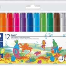 Staedtler Noris 340 Pack de 12 Rotuladores de Gran Tamaño - Trazo 3mm Aprox - Lavable Facilmente - Tinta Base de Agua - Colores Surtidos