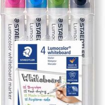 Staedtler Lumocolor 351 Pack de 4 Marcadores para Pizarra Blanca - Secado Rapido - Colores Surtidos