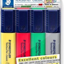 Staedtler Textsurfer Classic 364 Pack de 4 Marcadores Fluorescentes - Punta Biselada 1 - 5mm Aprox - Secado Rapido - Colores Surtidos