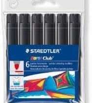 Staedtler Noris Watercolour 340 Pack de 6 Rotuladores de Gran Tamaño - Trazo 3mm Aprox - Lavable Facilmente - Tinta Base de Agua - Color Negro