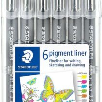 Staedtler Pigment Liner 308 Pack de 6 Rotuladores Calibrados - Trazo 0.3mm - Secado Rapido - Colores Surtidos