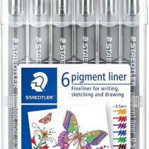 Staedtler Pigment Liner 308 Pack de 6 Rotuladores Calibrados - Trazo 0.5mm - Secado Rapido - Colores Surtidos