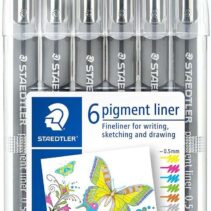 Staedtler Pigment Liner 308 Pack de 6 Rotuladores Calibrados - Trazo 0.5mm - Secado Rapido - Colores Surtidos