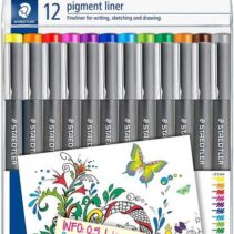 Staedtler Pigment Liner 308 Pack de 12 Rotuladores Calibrados - Trazo 0.5mm - Secado Rapido - Colores Surtidos