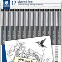 Staedtler Pigment Liner 308 Pack de 12 Rotuladores Calibrados - Tamaños de Puntas Surtidos - Color Negro