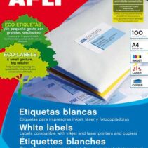 Apli Pack de 100 Etiquetas Permanentes - Tamaño 210 x 297mm - Multiples Usos - Color Blanco