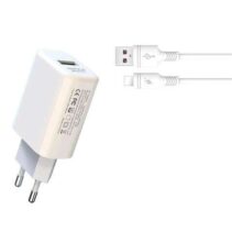 XO L85D Cargador de Corriente 18W + Cable Lightning - Carga Rapida - Proteccion Sobretensiones - Color Blanco