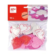 Apli Formas de Corazones Adhesivas de Goma Eva - 52 Formas - Medidas Surtidas - Material Suave y Seguro - Colores Surtidos Purpurina