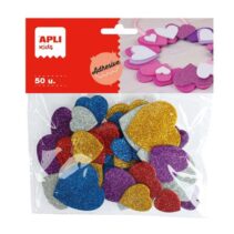 Apli Formas de Corazones Adhesivas de Goma Eva - 50 Formas - Medidas Surtidas - Material Suave y Seguro - Colores Surtidos Purpurina