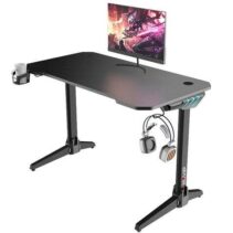 Muvip PRO500 Mesa Gaming Fibra de Carbono - Iluminacion RGB - Portavasos - Gancho para Auriculares - Compartimento de Almacenamiento - Medidas 113x60x75cm