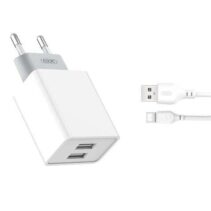 XO L65 Pack Cargador de Corriente 2x USB + Cable USB-A a USB-C de 1m