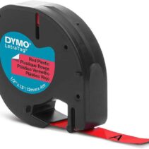 Dymo LetraTag S0721630 Cinta de Etiquetas Original para Rotuladora - Texto negro sobre fondo rojo - Ancho 12mm x 4 metros (91203)