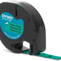 Dymo LetraTag S0721640 Cinta de Etiquetas Original para Rotuladora - Texto negro sobre fondo verde - Ancho 12mm x 4 metros (91204)