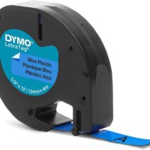 Dymo LetraTag S0721650 Cinta de Etiquetas Original para Rotuladora - Texto negro sobre fondo azul - Ancho 12mm x 4 metros (91205)