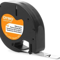 Dymo LetraTag S0718850 Cinta de Etiquetas Textiles de adhesion por plancha Original para Rotuladora - Texto negro sobre fondo blanco - Ancho 12mm x 2 metros (18769)