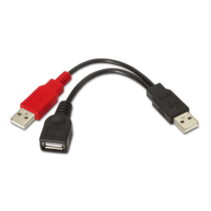 Aisens Cable USB 2.0+Alimentacion - Tipo A/M+A Alimentacion/M-A Hembra - 15cm - Color Negro