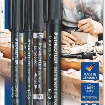 Staedtler Lumocolor Permanent Pack de 4 Rotuladores Permanentes - Diferentes Puntas - Resistente al Agua - Recargables - Color Negro