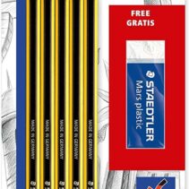 Staedtler Noris 120 Pack de 5 Lapices de Grafito Hexagonales 2HB + 1 Goma de Borrar Mars Plastic - Madera de Bosques Sostenibles