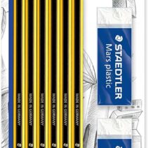 Staedtler Noris 120 Pack de 6 Lapices de Grafito Hexagonales 2HB + 2 Gomas de Borrar Mars Plastic - Madera de Bosques Sostenibles