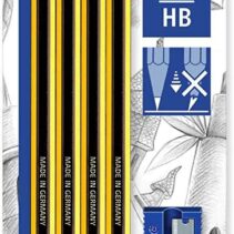 Staedtler Noris 120 Pack de 4 Lapices de Grafito Hexagonales 2HB + 1 Goma de Borrar Rasoplast + 1 Sacapuntas - Resistencia a la Rotura - Madera de Bosques Sostenibles