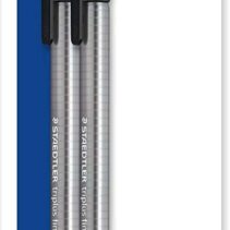 Staedtler Triplus Fineliner 334 Pack de 2 Rotuladores de Punta Fina - Trazo de 0.3mm Aprox - Diseño Ergonomico - Tinta Base de Agua - Color Negro