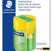 Staedtler 512 Sacapuntas de Plástico Doble Uso - Angulo de Afilado 23º y 30º - 2 Agujeros - Deposito - Colores Surtidos