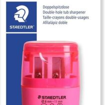 Staedtler Sacapuntas Doble Uso con Deposito - 2 Agujeros - De 8.2mm hasta 10.2mm - Color Rosa Neon