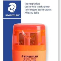 Staedtler Sacapuntas Doble Uso con Deposito - 2 Agujeros - De 8.2mm hasta 10.2mm - Color Naranja Neon