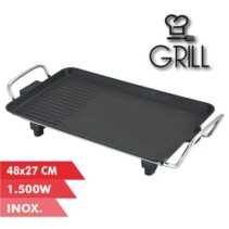 Muvip Plancha de Asar Electrica 1500W - 2 Zonas Lisa y Grill - Placa Antiadherente - Asas Tacto Frio - Termostato Extraible - Superficie 48x27cm