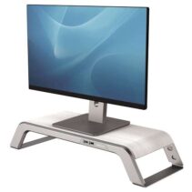 Fellowes Hana Soporte para Monitor - Ajustable en 3 Alturas - 4 Puertos USB - Base de Aluminio y Acabado en Madera - Hasta 22kg - Color Blanco