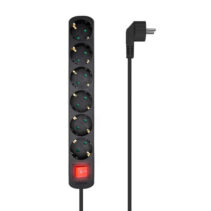 Aisens Regleta Multiple de 6 Tomas con Interruptor con Cable 3×1.5mm2 - 1.4m - Color Negro