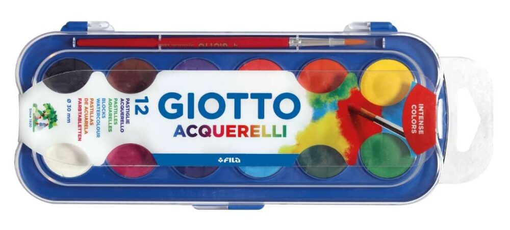 Giotto Estuche de 12 Acuarelas de 30mm + Pincel - Colores Brillantes