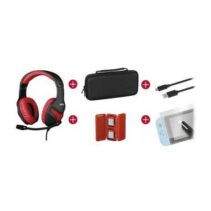 Konix Mythics Gamer Switch Pack Auriculares + Funda de Transporte + Protector Pantalla Vidrio Templado + Estuche para 4 Cartuchos de Juego + Cable USB a USB-C