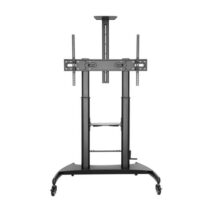 Aisens Soporte de Suelo ECO con Ruedas y Manivela - Bandeja para DVD y Soporte de Camara para Monitor/TV - Hasta 100Kg - De 60 a 100 Pulgadas - Color Negro