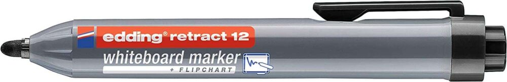 Edding Retract 12 Rotulador para Pizarra Blanca Retractil - Punta Redonda - Trazo entre 1.5 y 3mm - Recargable - Secado Rapido - Color Negro