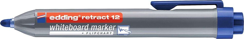 Edding Retract 12 Rotulador para Pizarra Blanca Retractil - Punta Redonda - Trazo entre 1.5 y 3mm - Recargable - Secado Rapido - Color Azul