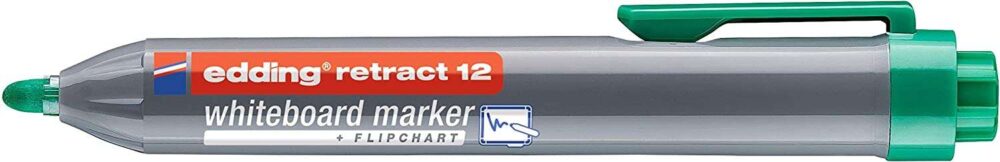 Edding Retract 12 Rotulador para Pizarra Blanca Retractil - Punta Redonda - Trazo entre 1.5 y 3mm - Recargable - Secado Rapido - Color Verde