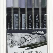 Lyra Aqua Brush Duo Pack 6 Rotuladores de Doble Punta - Trazos 1-5 y 1mm - Tinta Base de Agua - Colores Tonos Grises