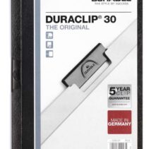 Durable Duraclip 30 Carpeta de Plastico con Clip de Acero - Tamaño A4 - Capacidad hasta 30 Hojas - Parte Posterior Rigida Color Negro