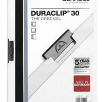 Durable Duraclip 30 Carpeta de Plastico con Clip de Acero - Tamaño A4 - Capacidad hasta 30 Hojas - Parte Posterior Rigida Color Blanco