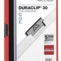 Durable Duraclip 30 Carpeta de Plastico con Clip de Acero - Tamaño A4 - Capacidad hasta 30 Hojas - Parte Posterior Rigida Color Rojo