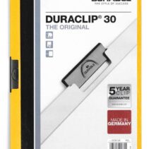 Durable Duraclip 30 Carpeta de Plastico con Clip de Acero - Tamaño A4 - Capacidad hasta 30 Hojas - Parte Posterior Rigida Color Amarillo