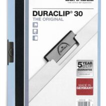 Durable Duraclip 30 Carpeta de Plastico con Clip de Acero - Tamaño A4 - Capacidad hasta 30 Hojas - Parte Posterior Rigida Color Azul Claro