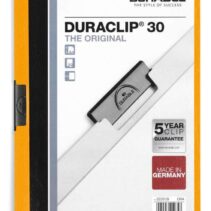 Durable Duraclip 30 Carpeta de Plastico con Clip de Acero - Tamaño A4 - Capacidad hasta 30 Hojas - Parte Posterior Rigida Color Naranja