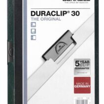 Durable Duraclip 30 Carpeta de Plastico con Clip de Acero - Tamaño A4 - Capacidad hasta 30 Hojas - Parte Posterior Rigida Color Verde Oscuro