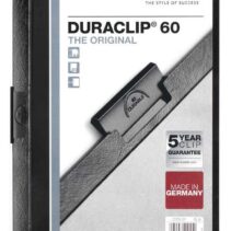 Durable Duraclip 60 Carpeta de Plastico con Clip de Acero - Tamaño A4 - Capacidad hasta 60 Hojas - Parte Posterior Rigida Color Negro