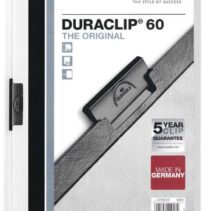 Durable Duraclip 60 Carpeta de Plastico con Clip de Acero - Tamaño A4 - Capacidad hasta 60 Hojas - Parte Posterior Rigida Color Blanco