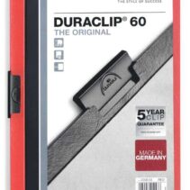 Durable Duraclip 60 Carpeta de Plastico con Clip de Acero - Tamaño A4 - Capacidad hasta 60 Hojas - Parte Posterior Rigida Color Rojo